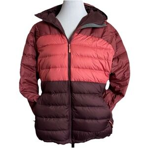LL Bean 650 Hooded Jacket XL Downtek Puffer Womens Color Block Burgundy Rosewood